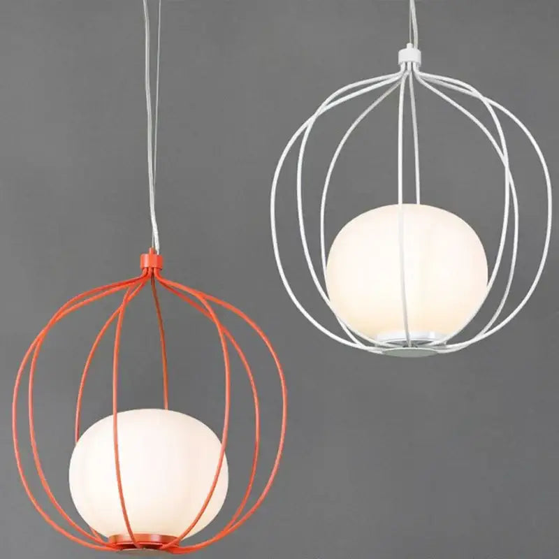 Modern silver & copper birdcage pendant light dining room glass globe