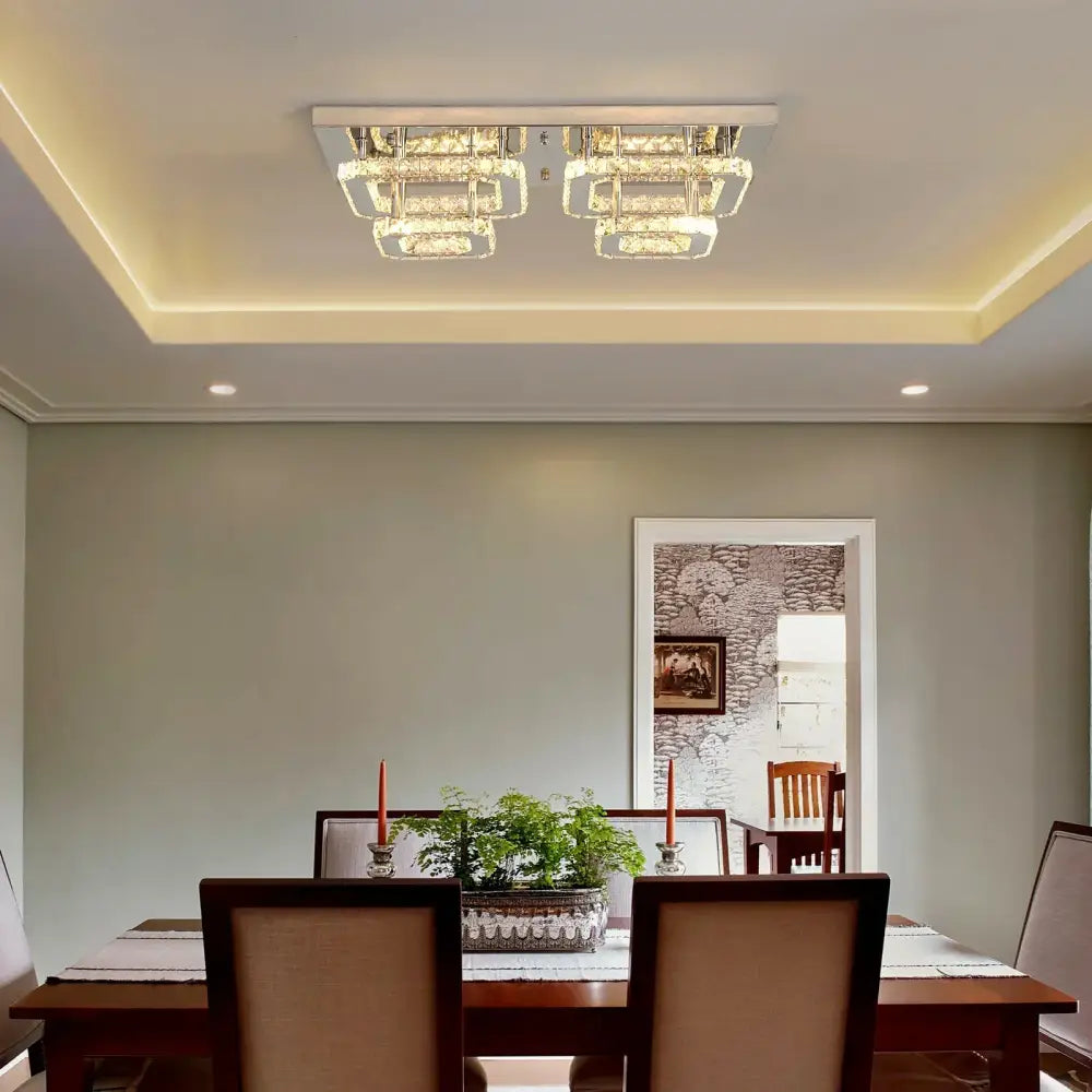 Modern silver crystal ceiling chandelier living room light fixture