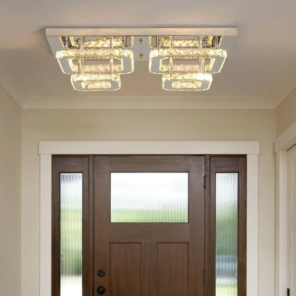 Modern silver crystal ceiling chandelier living room light fixture