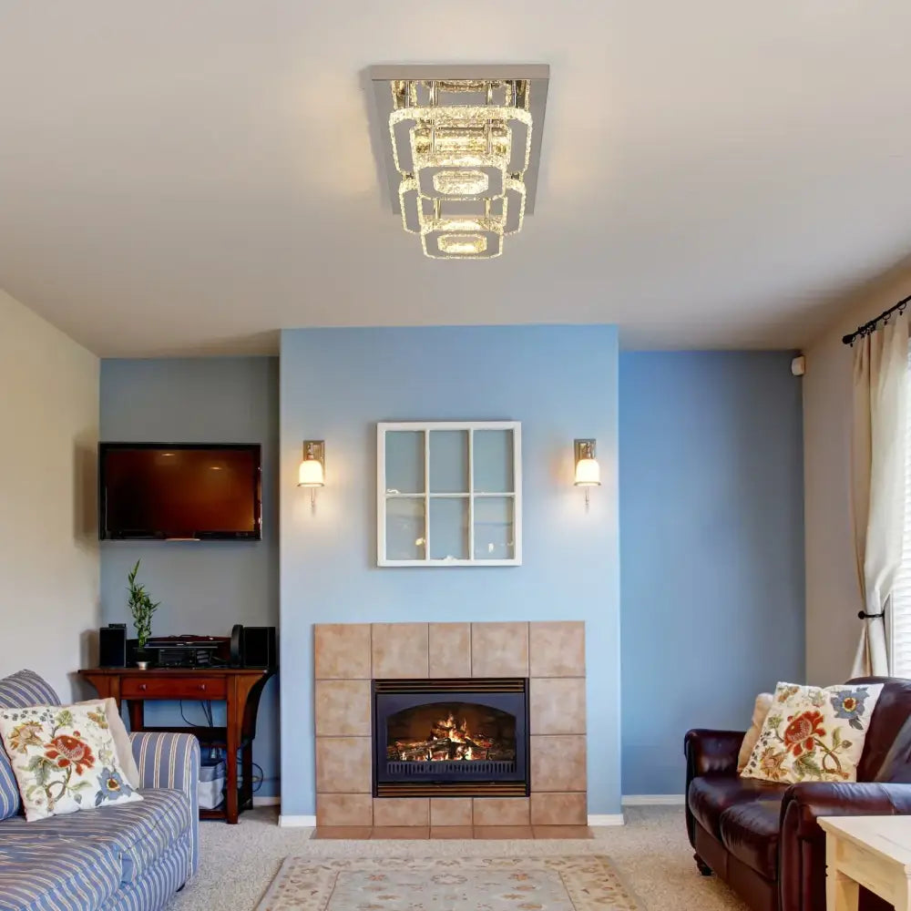 Modern silver crystal ceiling chandelier living room light fixture
