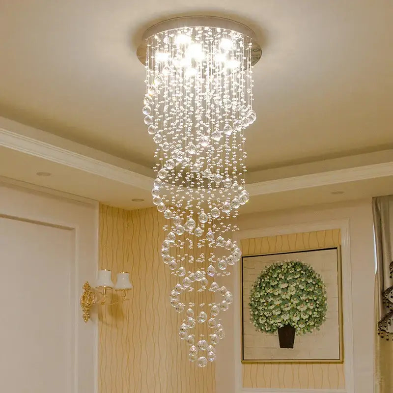 Modern silver crystal led chandelier staircase tiered lighting