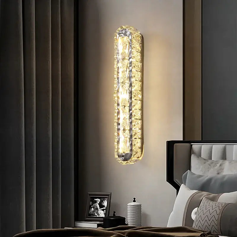 Modern silver crystal led wall lamp bedroom sconce