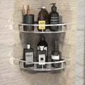 Modern silver double tiered corner shower shelf bathroom storage caddy