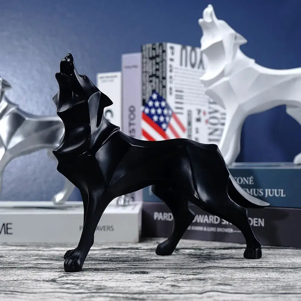 Modern silver geometric wolf statue office abstract decor