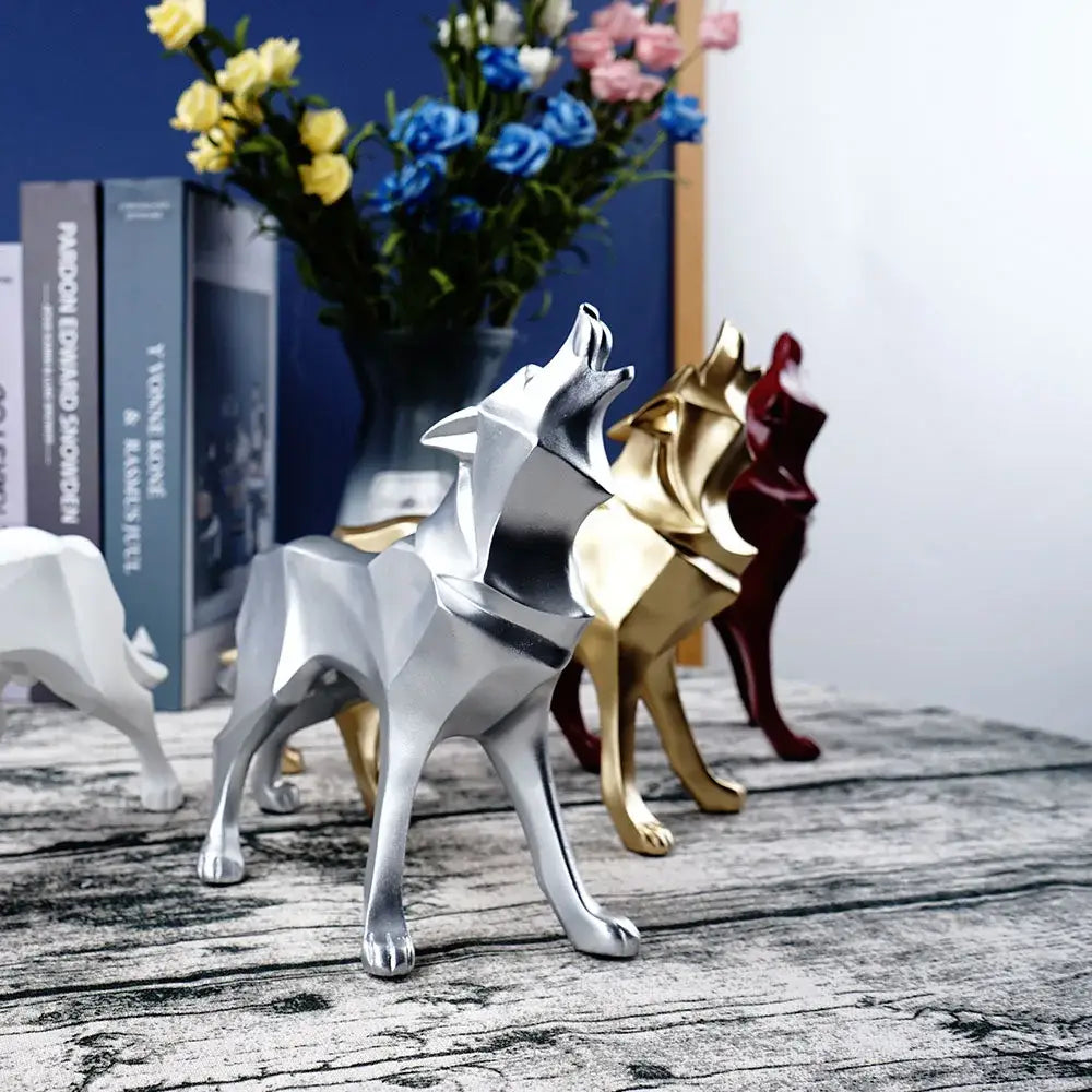 Modern silver geometric wolf statue office abstract decor