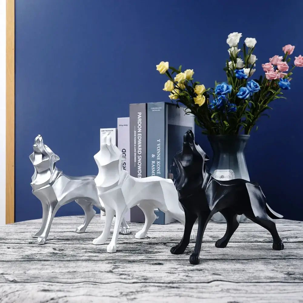 Modern silver geometric wolf statue office abstract decor