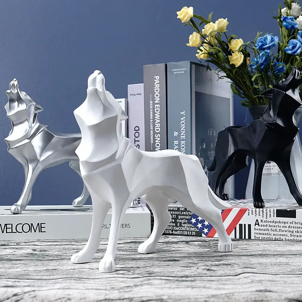 Modern silver geometric wolf statue office abstract decor