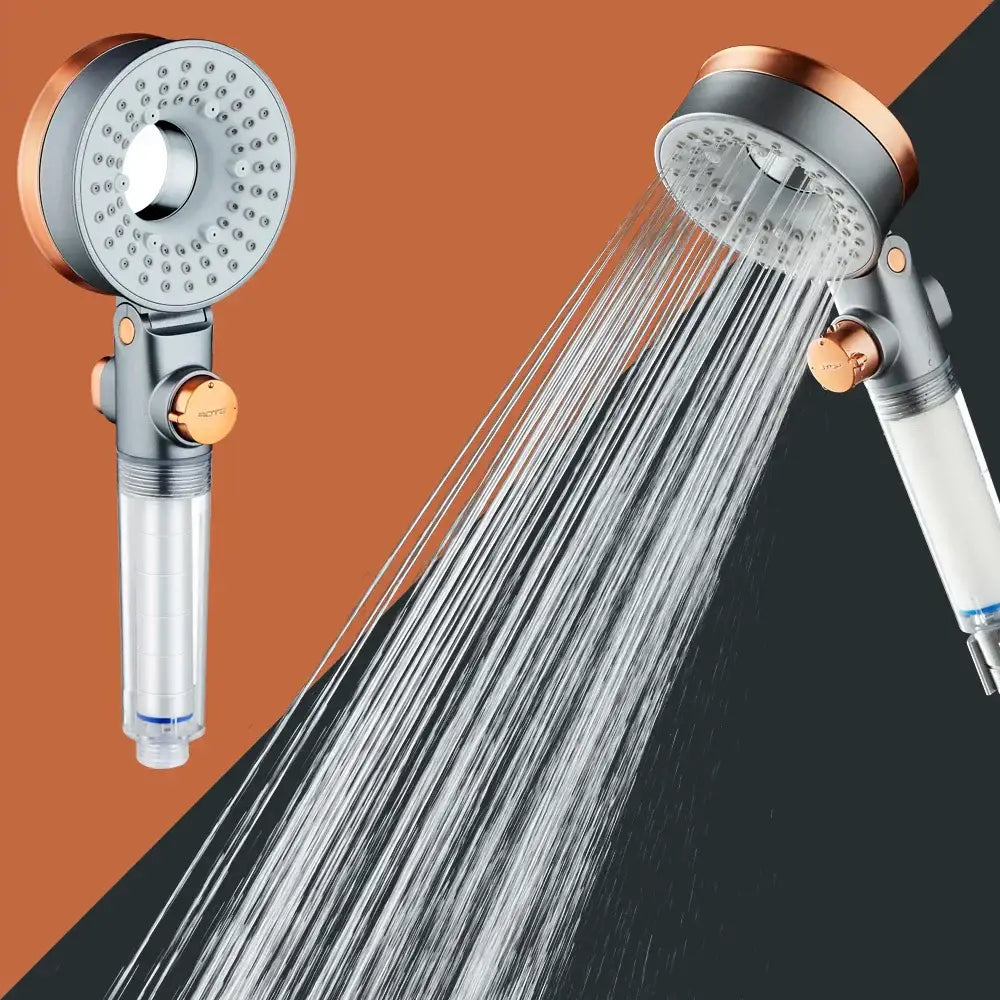 Modern silver & rose gold dual-sided shower head – bathroom filter