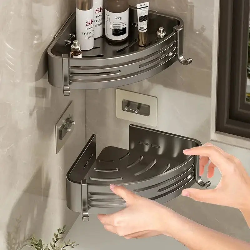 Modern silver two tier corner shelf organizer bathroom storage rack