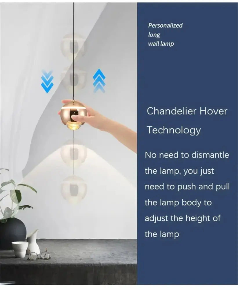 Modern spherical led bedside lifting pendant light bedroom decor