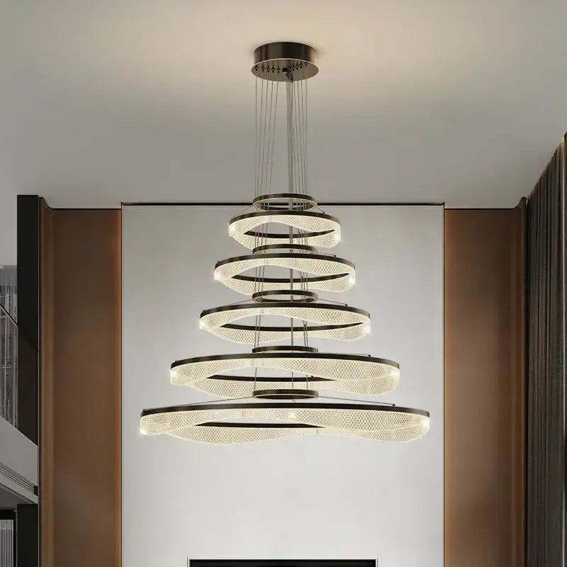 Modern spiral acrylic ring pendant light fixture living room