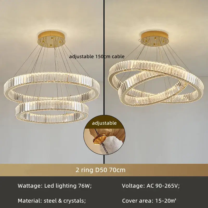 Modern spiral crystal circle led chandelier staircase pendant light