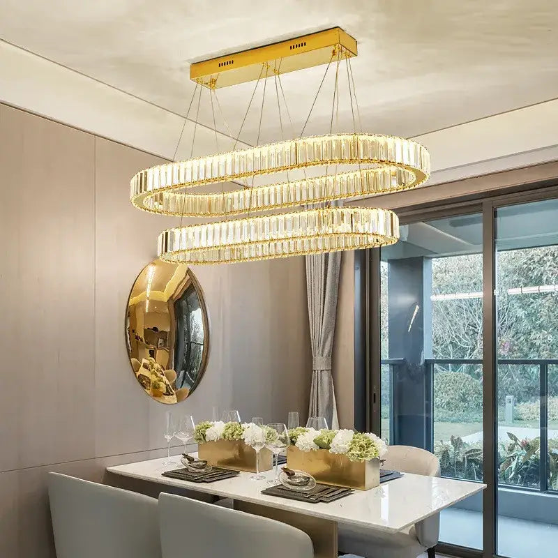 Modern spiral crystal circle led chandelier staircase pendant light
