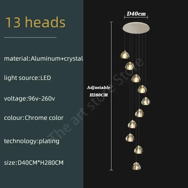 Modern spiral crystal led ceiling chandelier for staircase kitchen