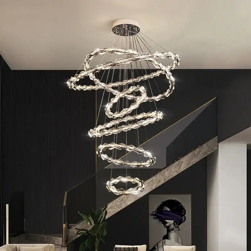Modern spiral decorbites crystal chandelier living room led rings