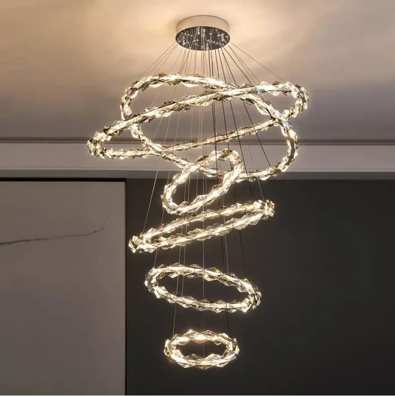 Modern spiral decorbites crystal chandelier living room led rings