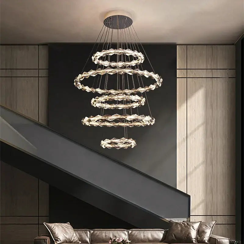 Modern spiral decorbites crystal chandelier living room led rings