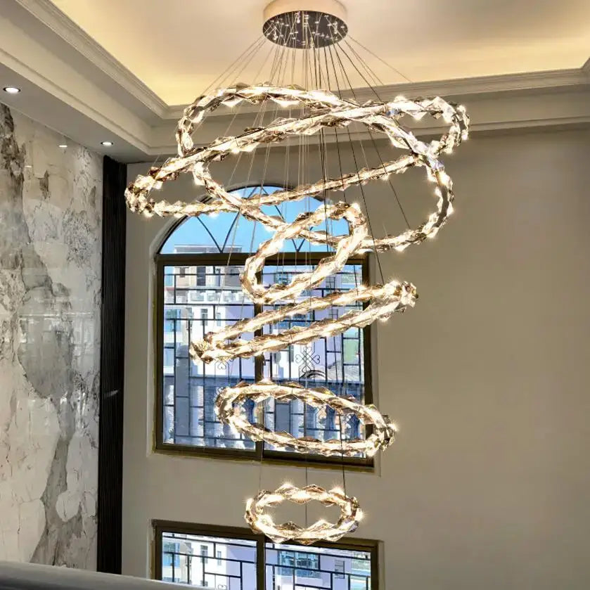 Modern spiral decorbites crystal chandelier living room led rings