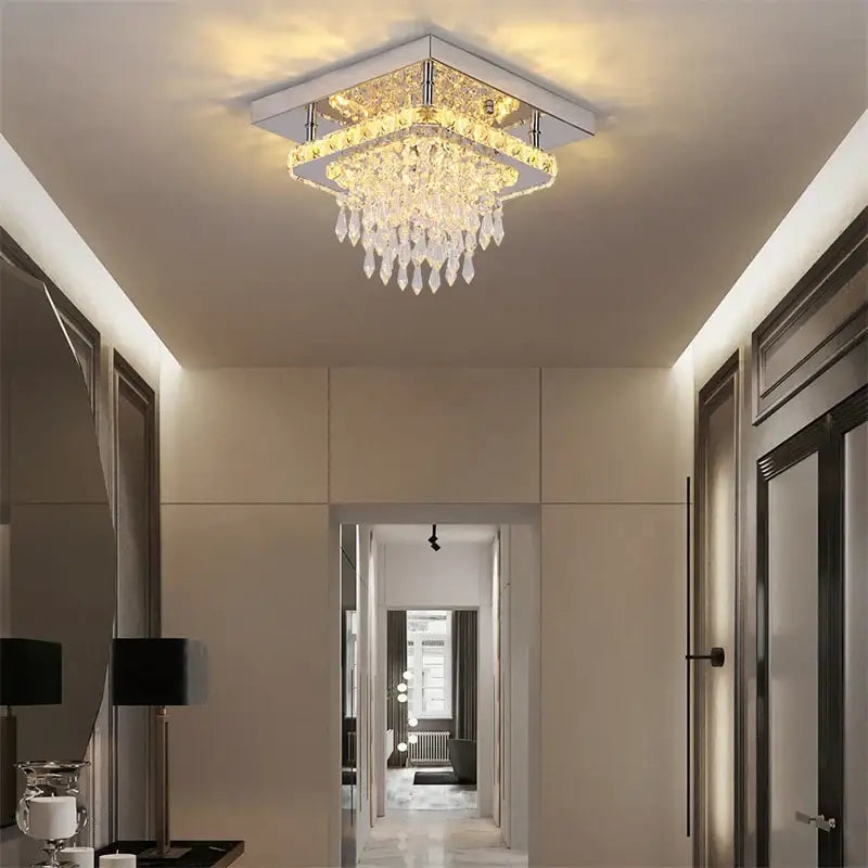 Modern square chrome crystal led ceiling light bedroom chandelier