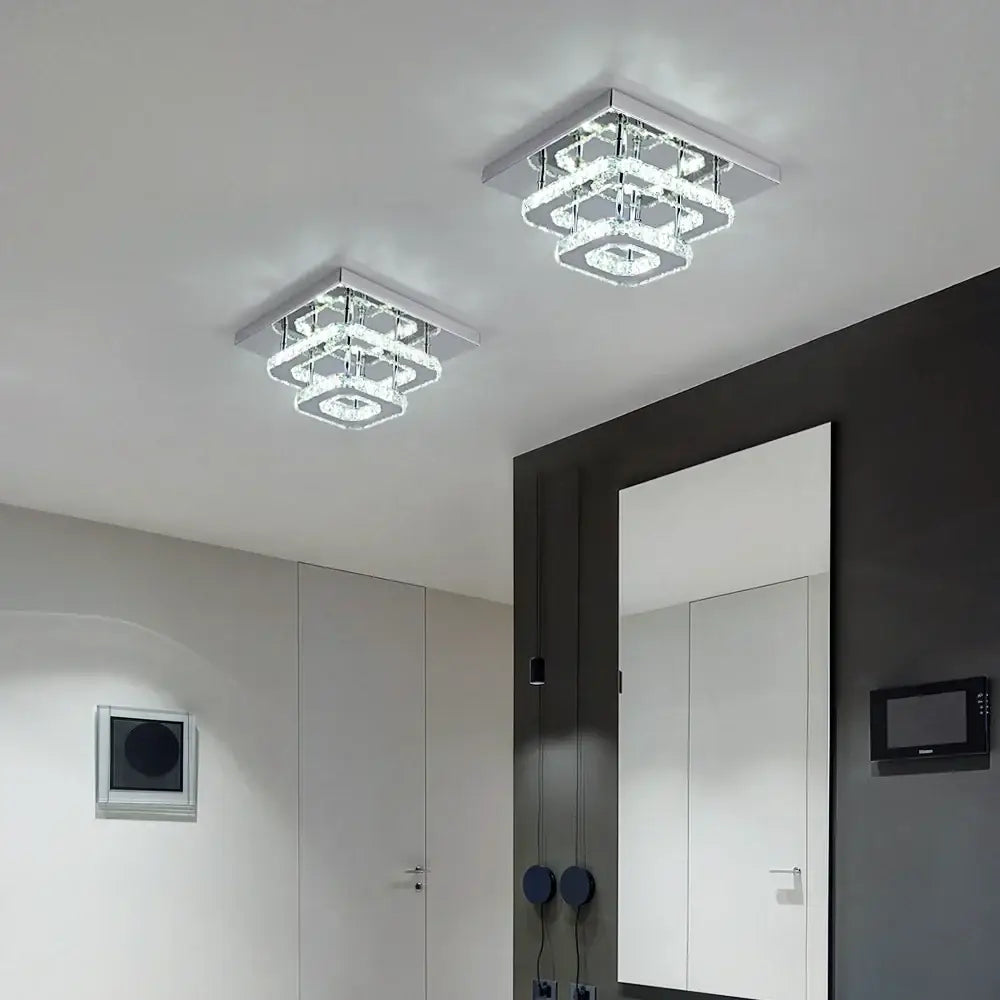 Modern square chrome crystal led ceiling light bedroom chandelier