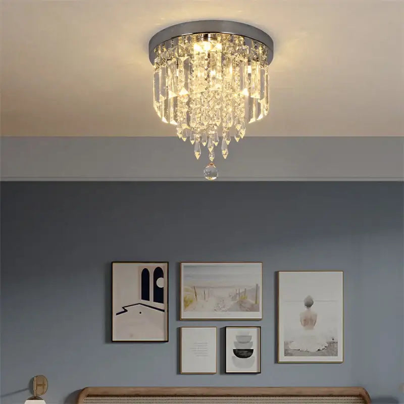 Modern square chrome crystal led ceiling light bedroom chandelier