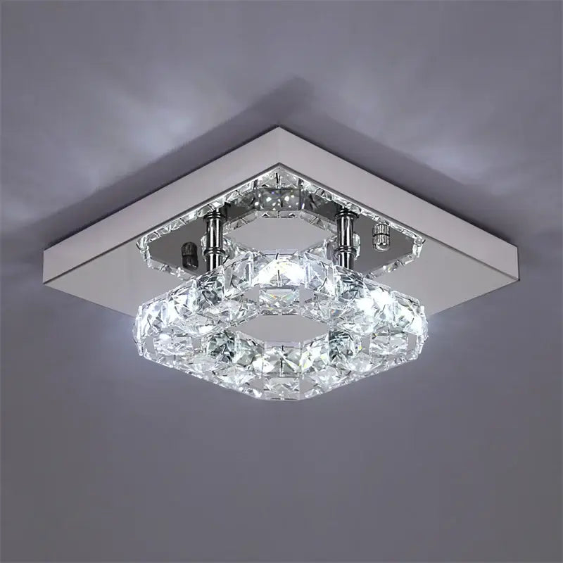 Modern square chrome crystal led ceiling light living room dimmable