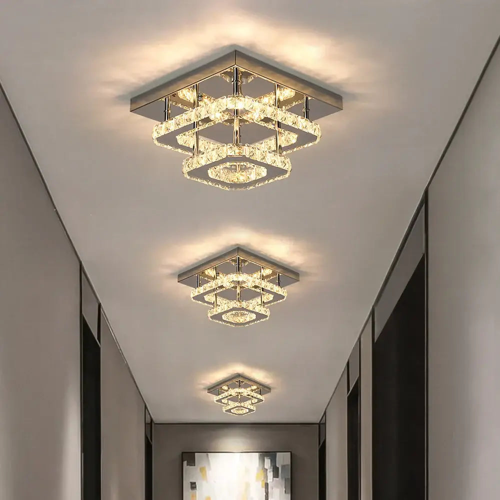 Modern square crystal ceiling chandelier dining room led light