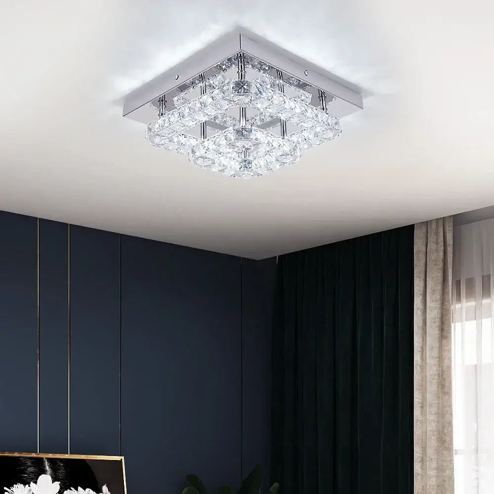 Modern square crystal flush mount ceiling light kitchen fixture