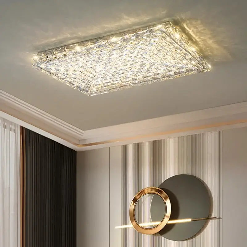 Modern square crystal led ceiling light bedroom silver & chrome