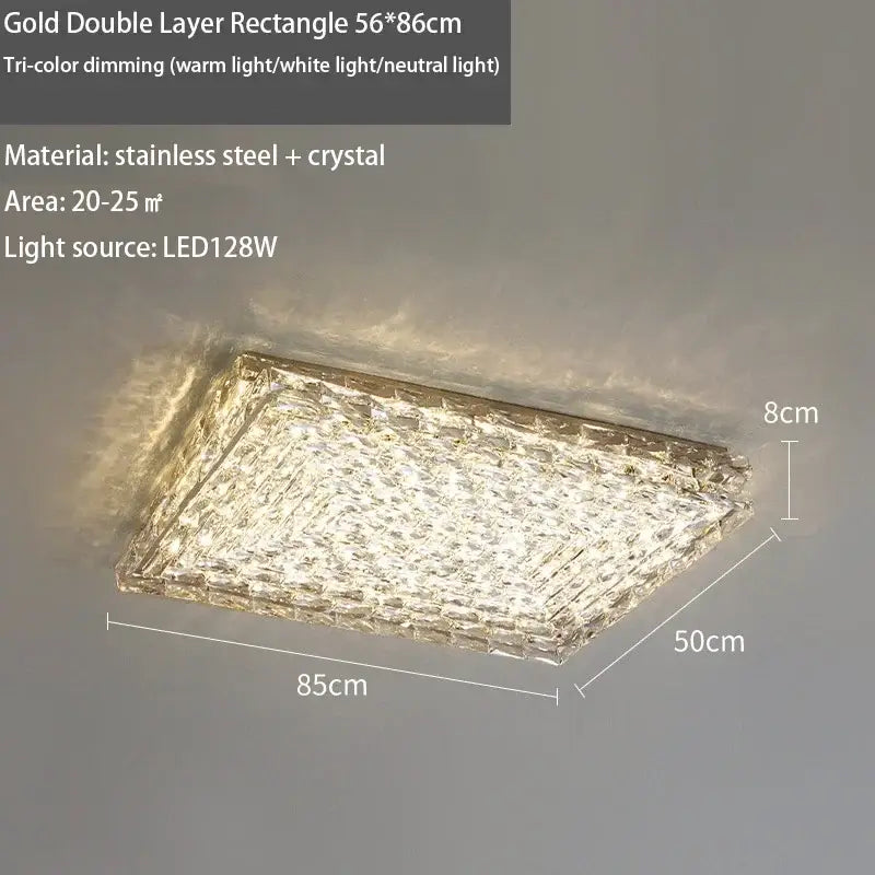 Modern square crystal led ceiling light bedroom silver & chrome