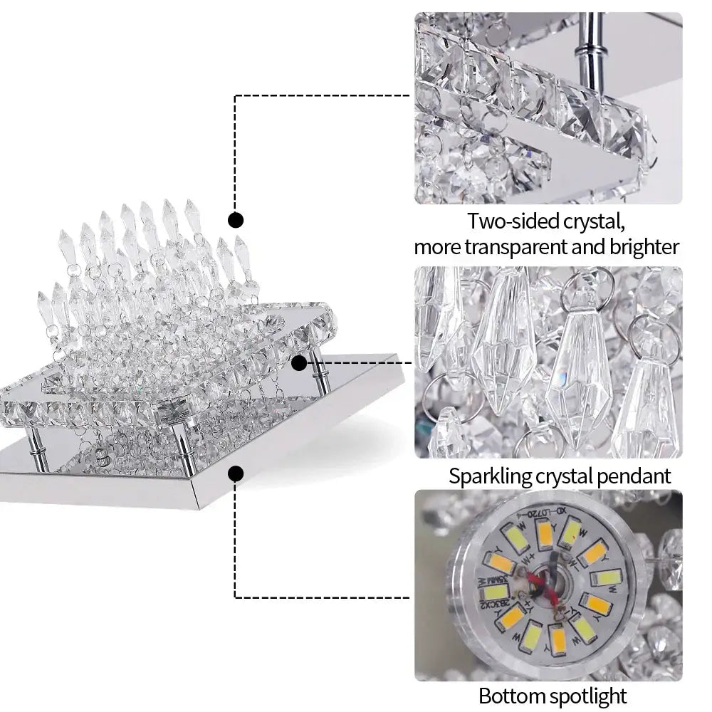 Modern square crystal led pendant chandelier dining room light