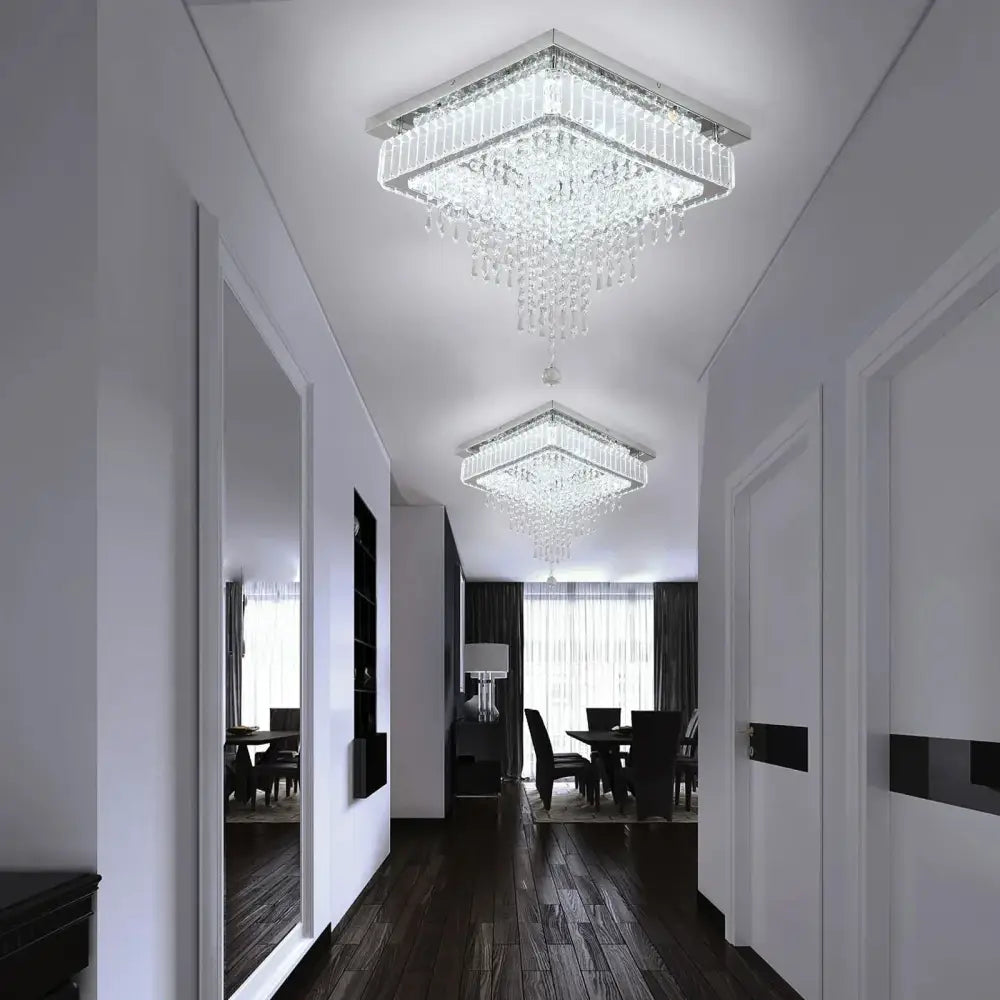 Modern square crystal led pendant chandelier dining room light