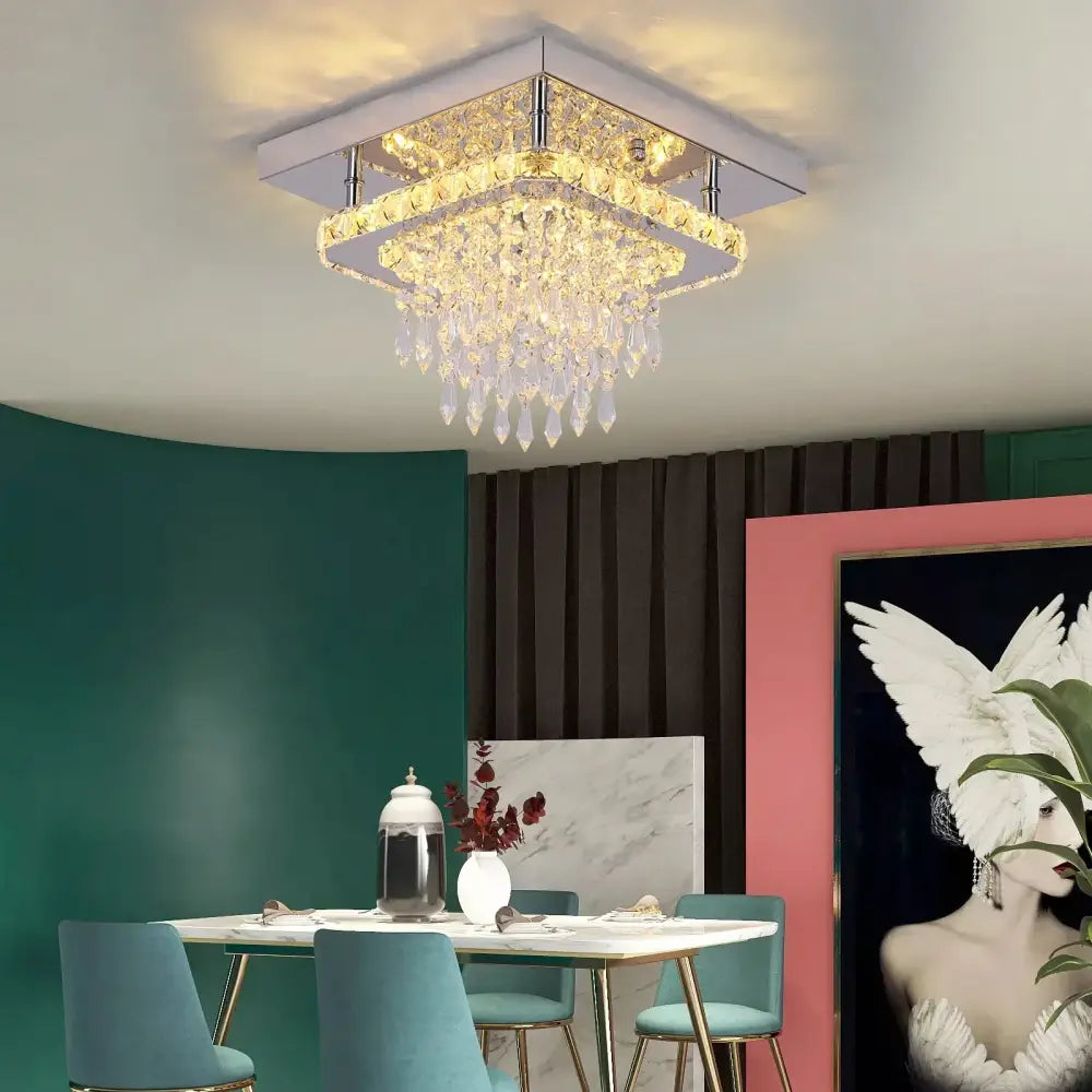 Modern square crystal led pendant chandelier dining room light
