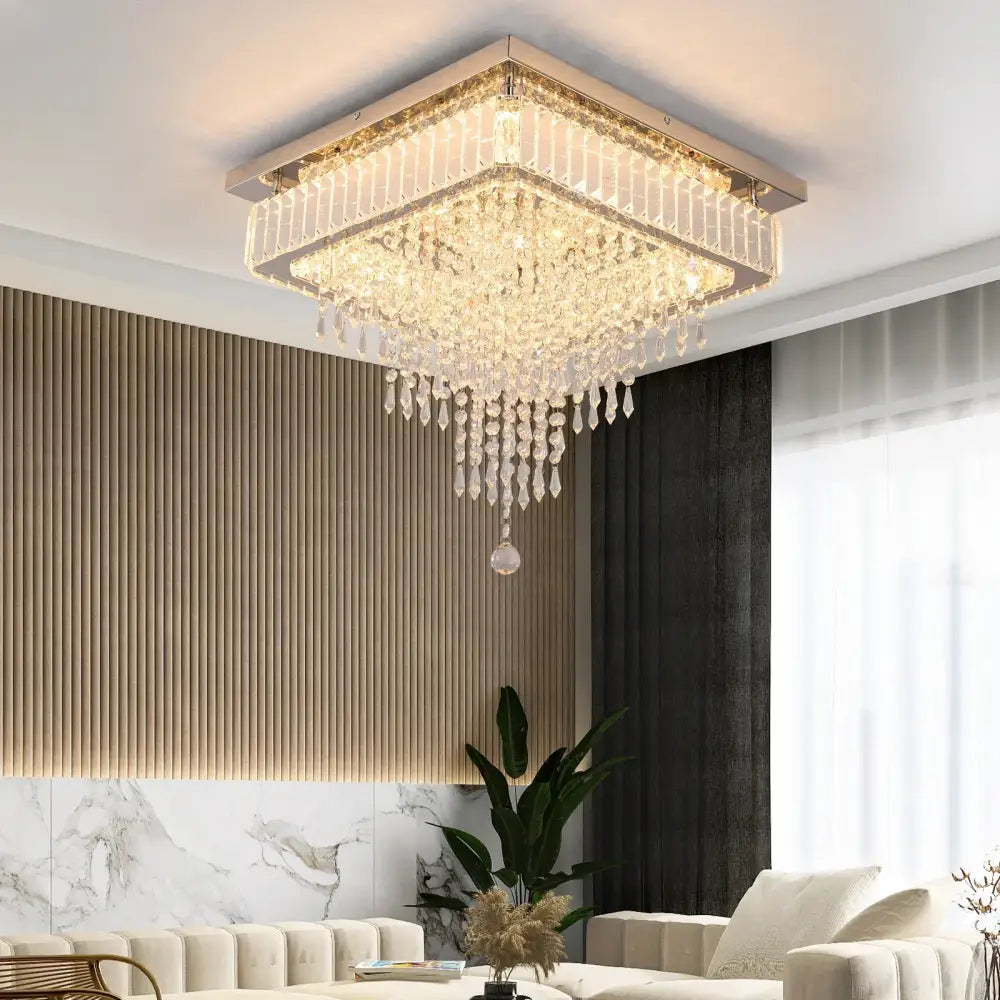 Modern square crystal led pendant chandelier dining room light