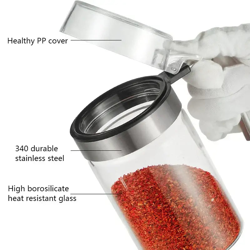 Modern stainless steel and glass seasoning pot kitchen spice shaker