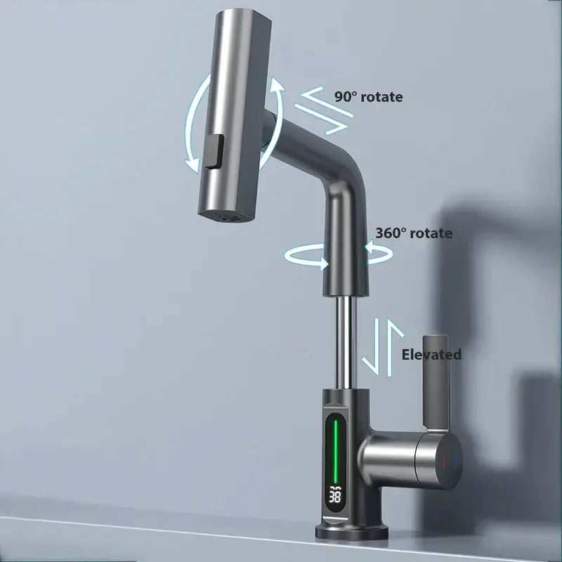 Modern stainless steel digital display basin faucet bathroom temp control
