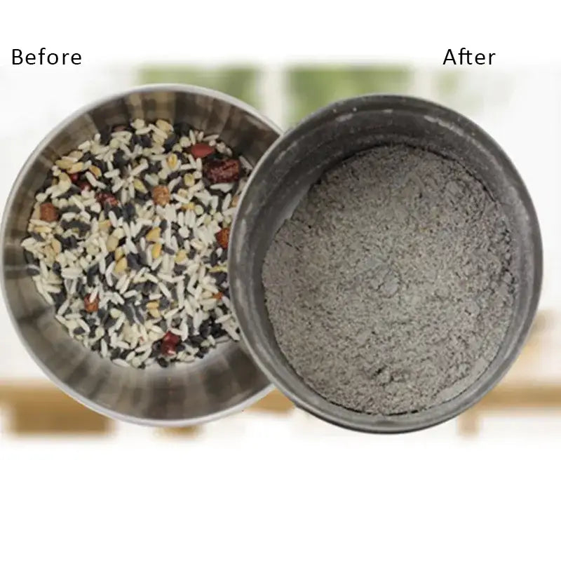 Modern stainless steel electric grinder for grinding grains in kitchen