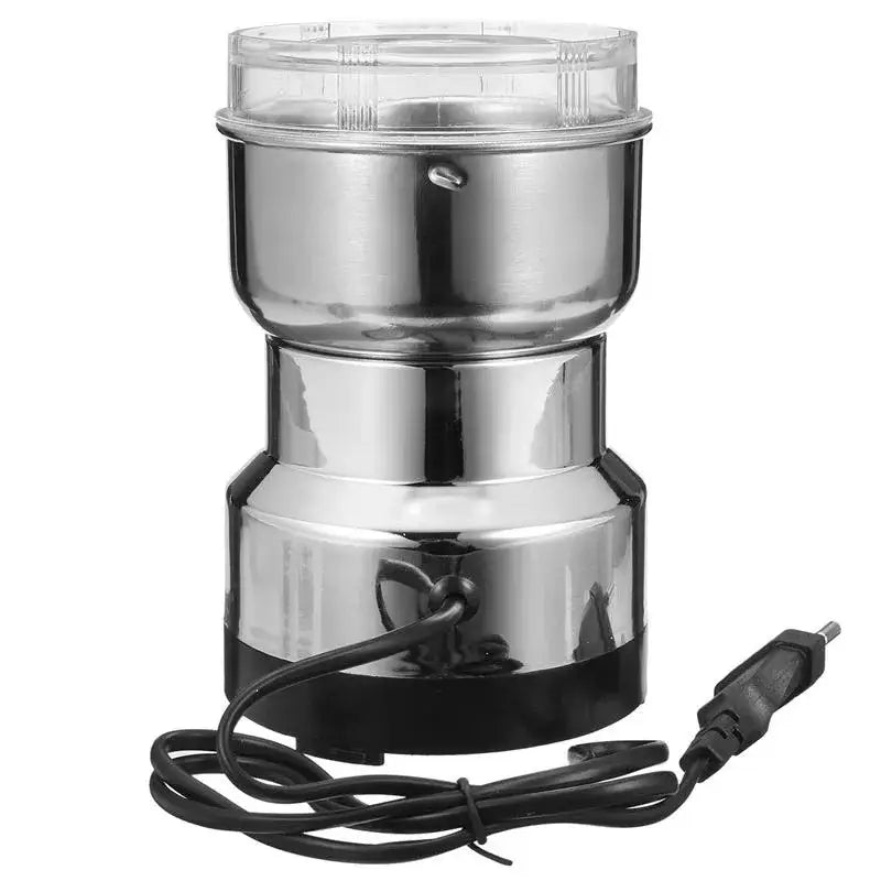 Modern stainless steel electric grinder for grinding grains in kitchen
