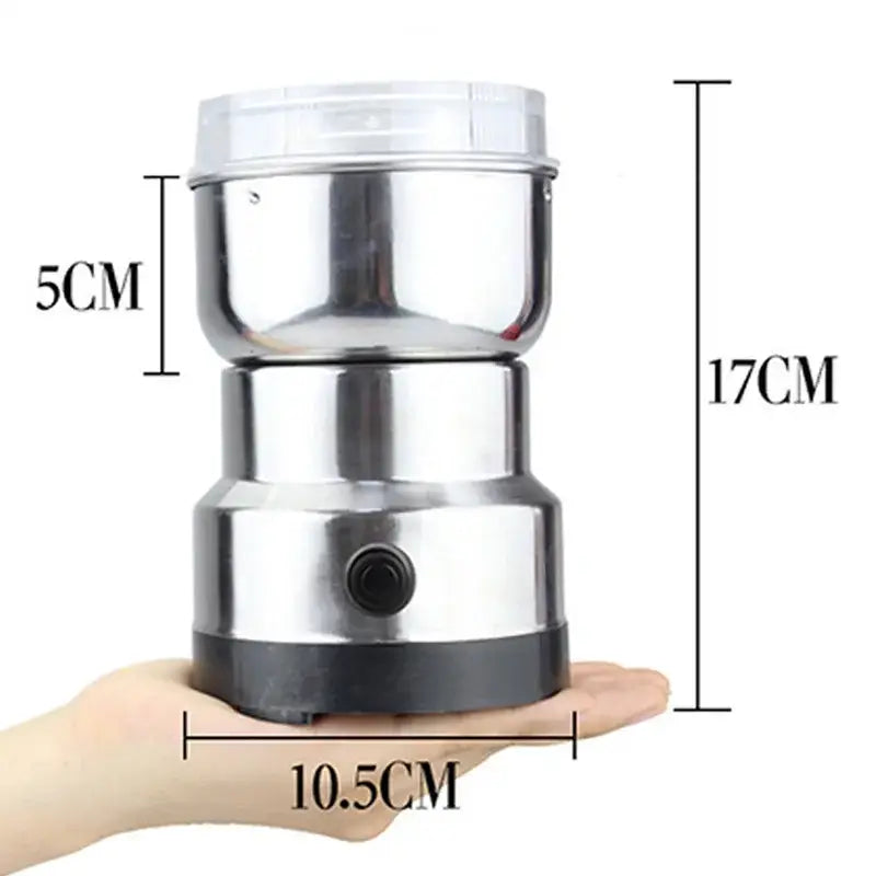 Modern stainless steel electric grinder for grinding grains in kitchen