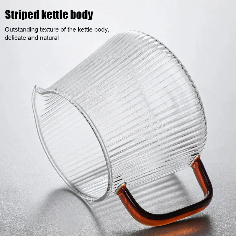 Modern striped glass coffee pot with amber handle kitchen carafe