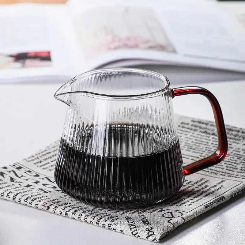 Modern striped glass coffee pot with amber handle kitchen carafe