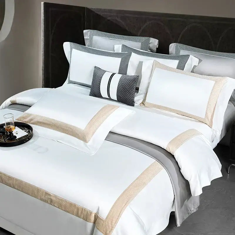 Modern striped white & beige luxury bedding set bedroom cotton
