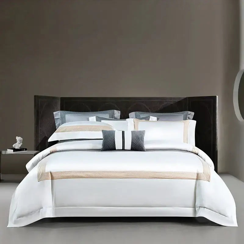 Modern striped white & beige luxury bedding set bedroom cotton