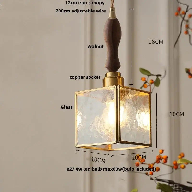Modern teal & amber copper glass led pendant lamp dining room