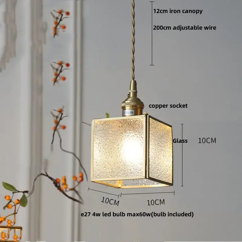 Modern teal & amber copper glass led pendant lamp dining room