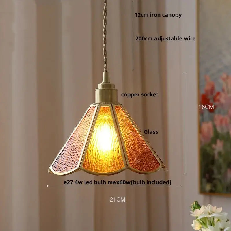 Modern teal & amber copper glass led pendant lamp dining room