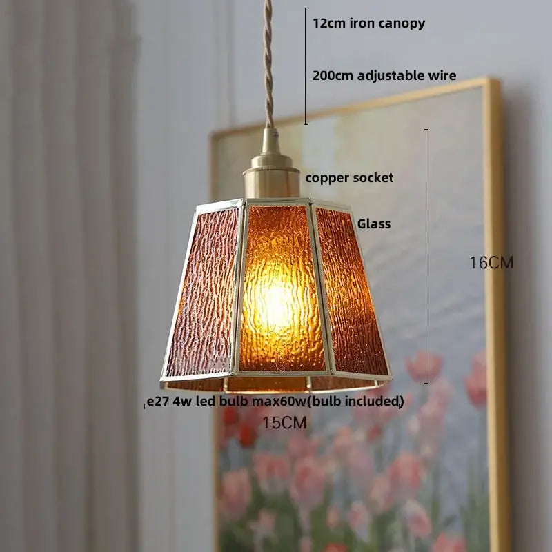 Modern teal & amber copper glass led pendant lamp dining room