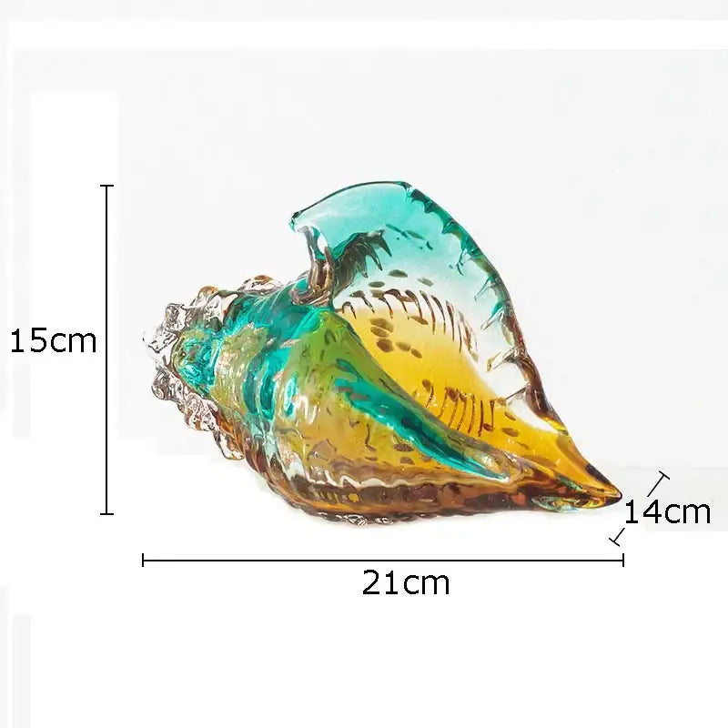 Modern teal & amber glass conch shell statue living room decor