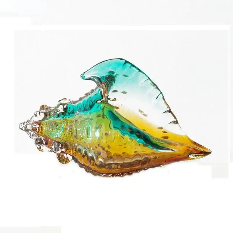 Modern teal & amber glass conch shell statue living room decor