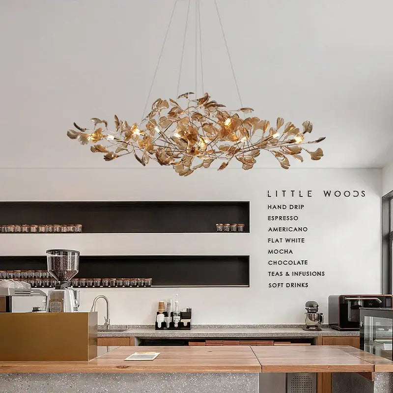 Modern teal glass gingko leaf chandelier dining room art decor